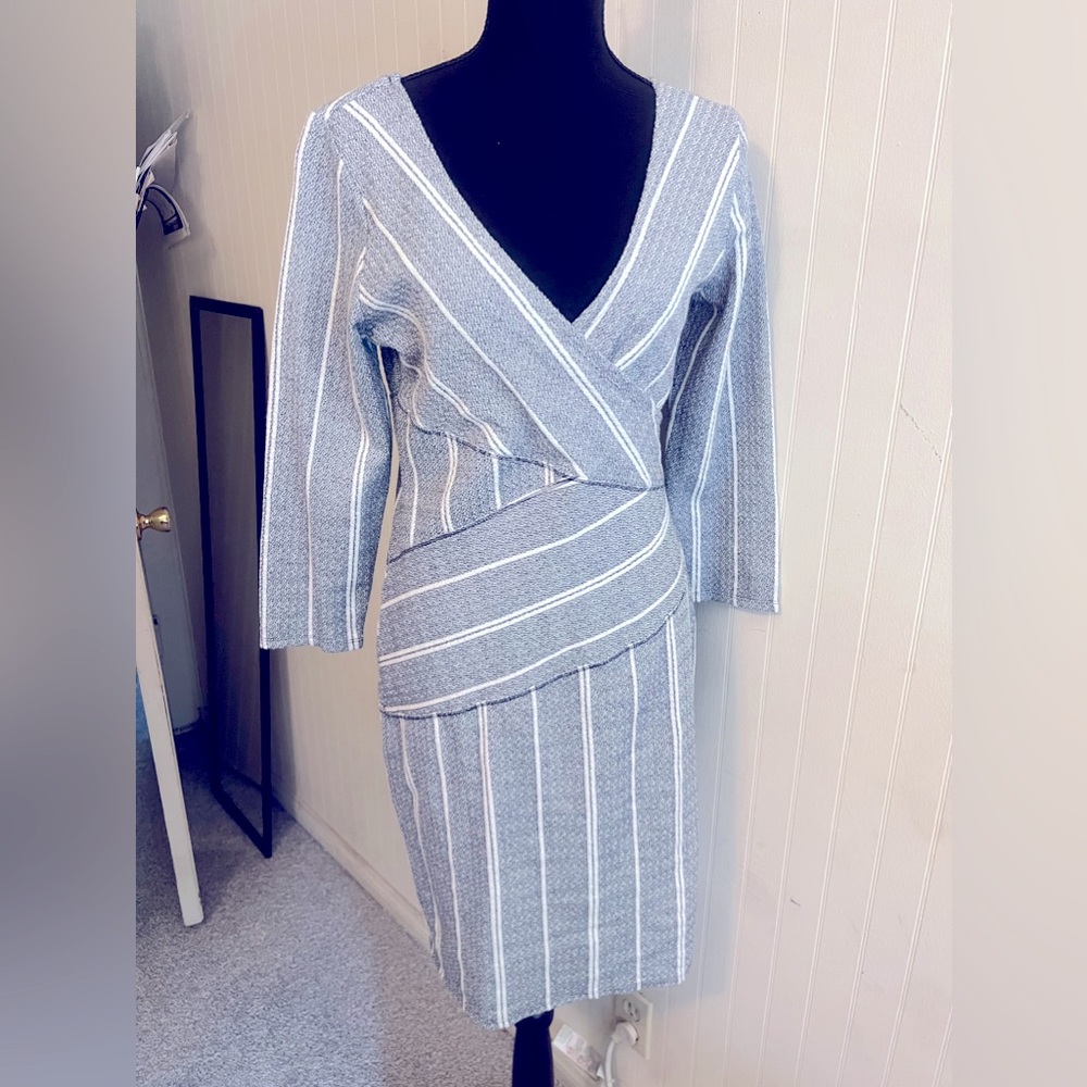 Anthropologie/Maeve wrapped striped column knit textured dress.